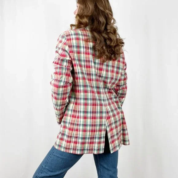 Vintage Union Made Oversized Long Plaid Check Blazer Jacket Coat Preppy Academia - Picture 4 of 9